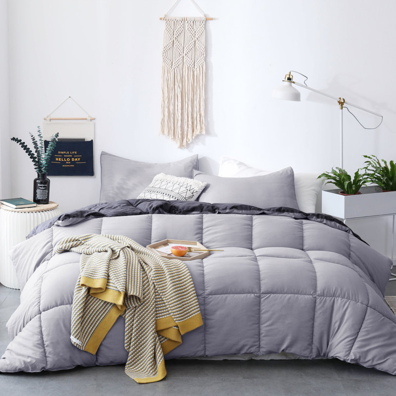 King Size Quartz Silver and Pebble Grey Reversible Microfiber Duvet