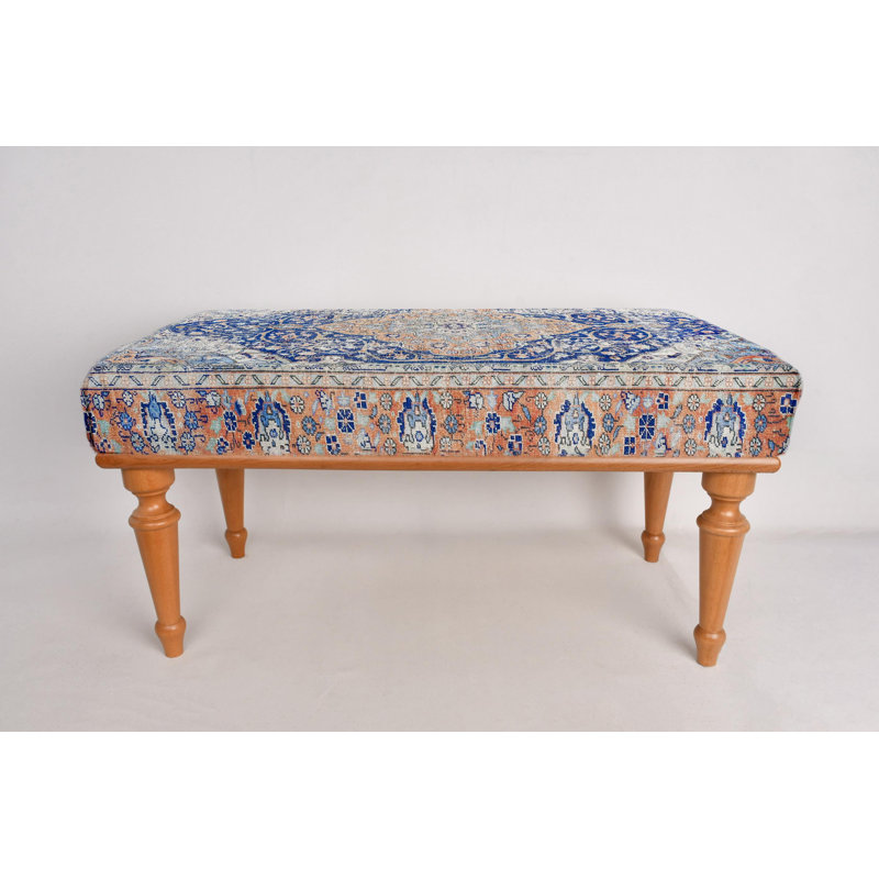 Cotton Upholstered Bench, Natural, 45cm H x 120cm W x 45cm D