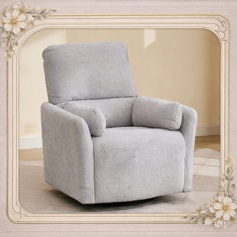 Fauteuil inclinable électrique pivotant de 36 po en suède de polyester moderne et doux avec charge USB, Gris