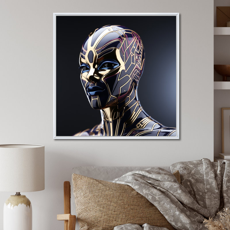 «Sci-Fi Portrait of Futuristic Cyborg Man» sur toile, H 16 po x l 16 po x P 1 po, Cadre flottant blanc