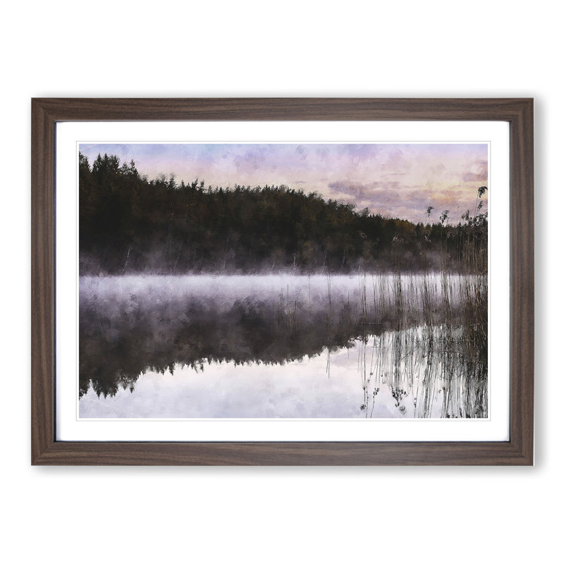 Forest and Lake in Sweden - Picture Frame Graphic Art, 27cm H x 36cm W x 2cm D, Walnut Framed