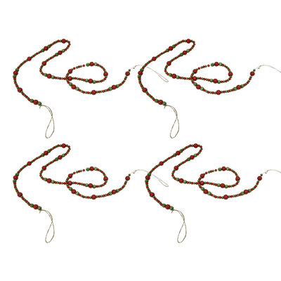 S/4 4' Green/Red Wood Bead Garland