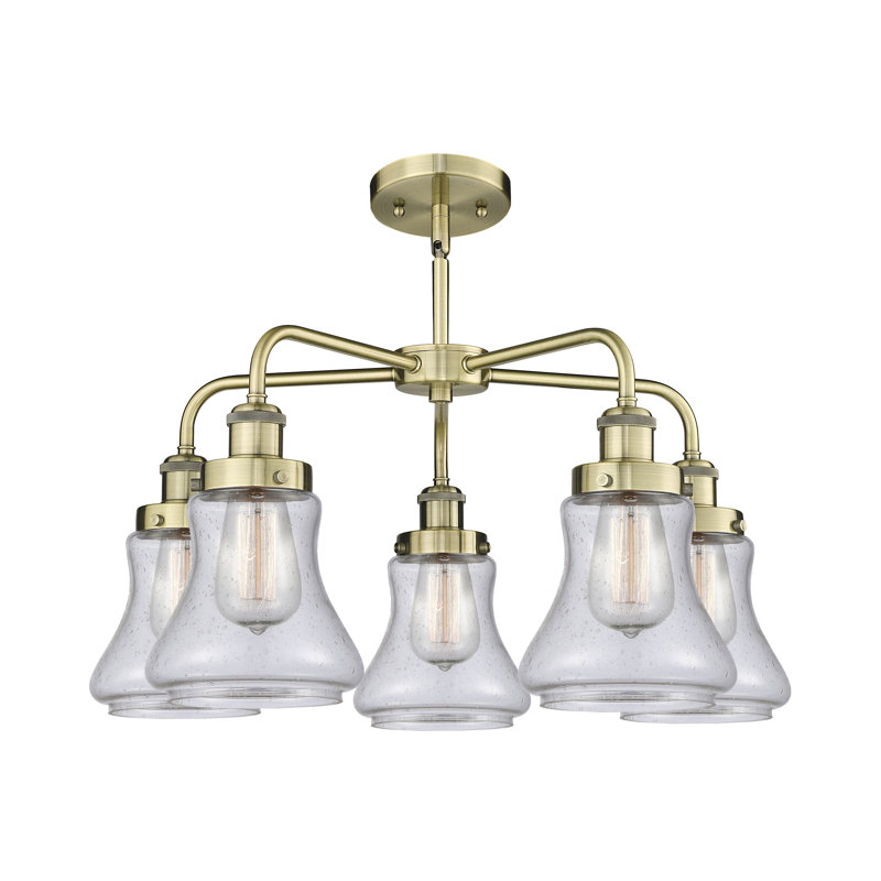 Lustre suspendu 5 lumières 24 po Bhanupriya, Laiton antique, Bullé
