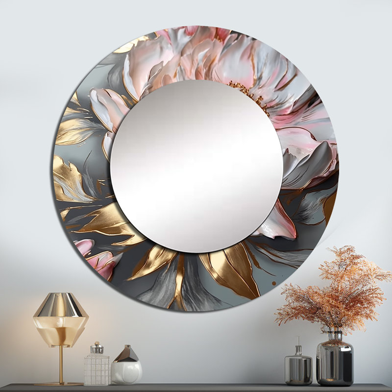 Grand miroir mural pivoines, gris, pivoines élégantes IV, 36 po x 36 po