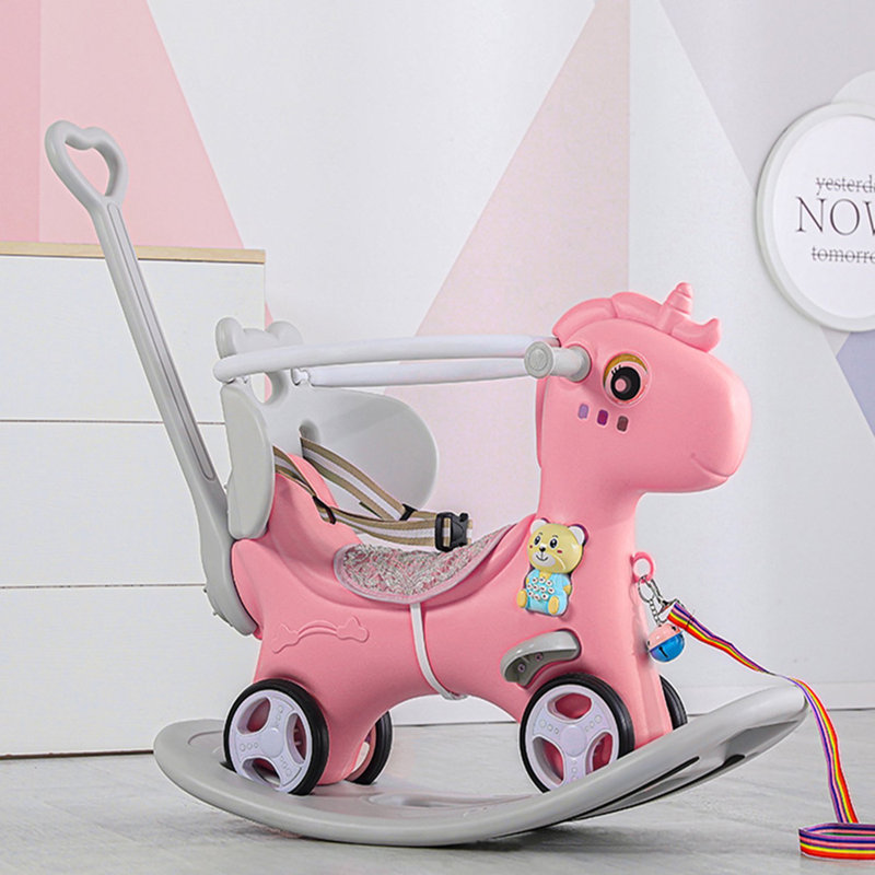 Cheval à bascule pour tout-petits, jouets d'équitation à vélo avec poignée, dossier et planche d'équilibre pour bébé et garçon, licorne