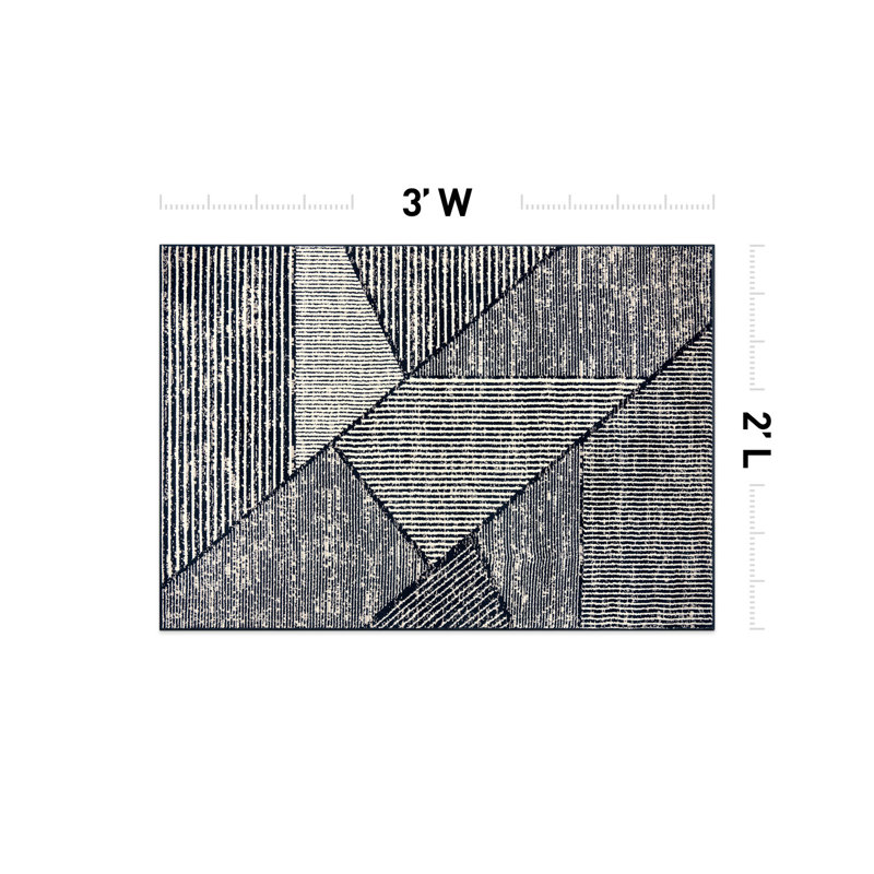 Tapis contemporain délavé à motif géométrique, Rectangulaire 2 pi x 3 pi