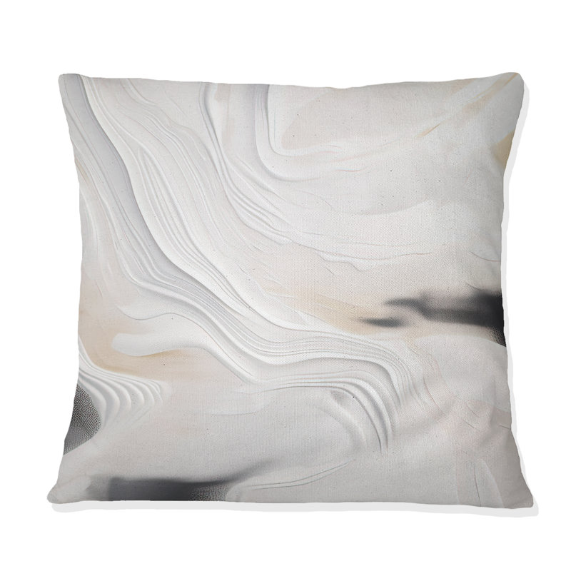 Blanc et or ondulations de pierre - Coussin abstrait en marbre, H 16 po x l 16 po, Carré