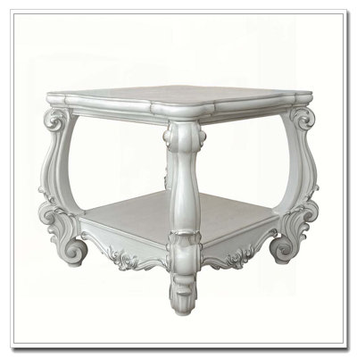 Bone White End Table with Bottom Shelf