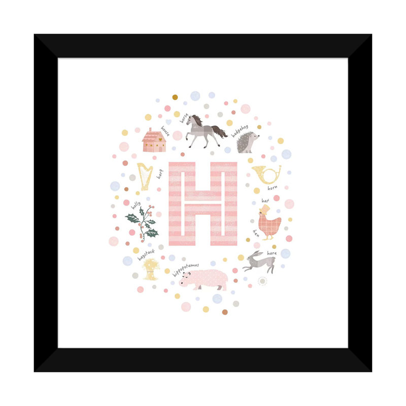 Lettre illustrée H rose - impression, Blanc, H 16 po x l 16 po x p 1 po, Papier encadré noir