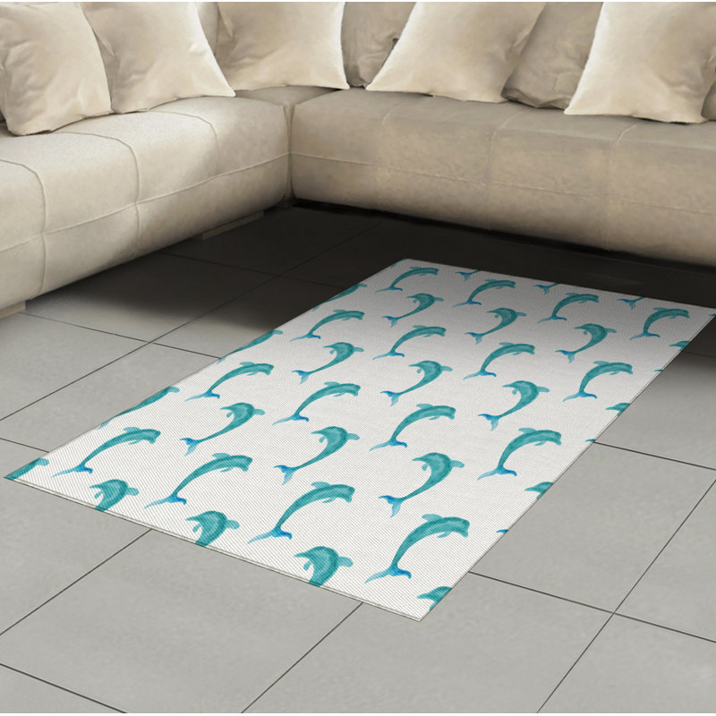 Aqua High Density Long Fiber Poly Threads Decorative Area Rug Carpet, Rectangle 4' x 5'8"