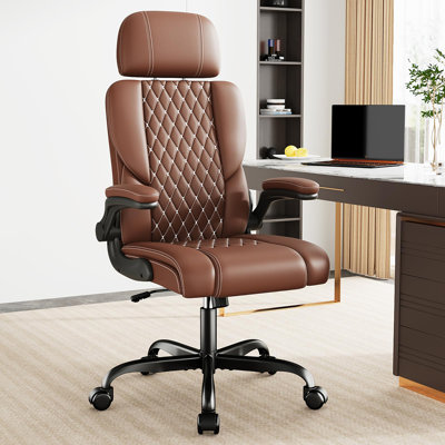 Executive Leather Office Chair, Comfy Desk Chair with Adjustable Headrest & Flip-up Padded Arms & Lumbar Support, Adjustable Hight and Tilt, Rolling S -  Inbox Zero, 96209CF2094F442F87D68932FD433FD1