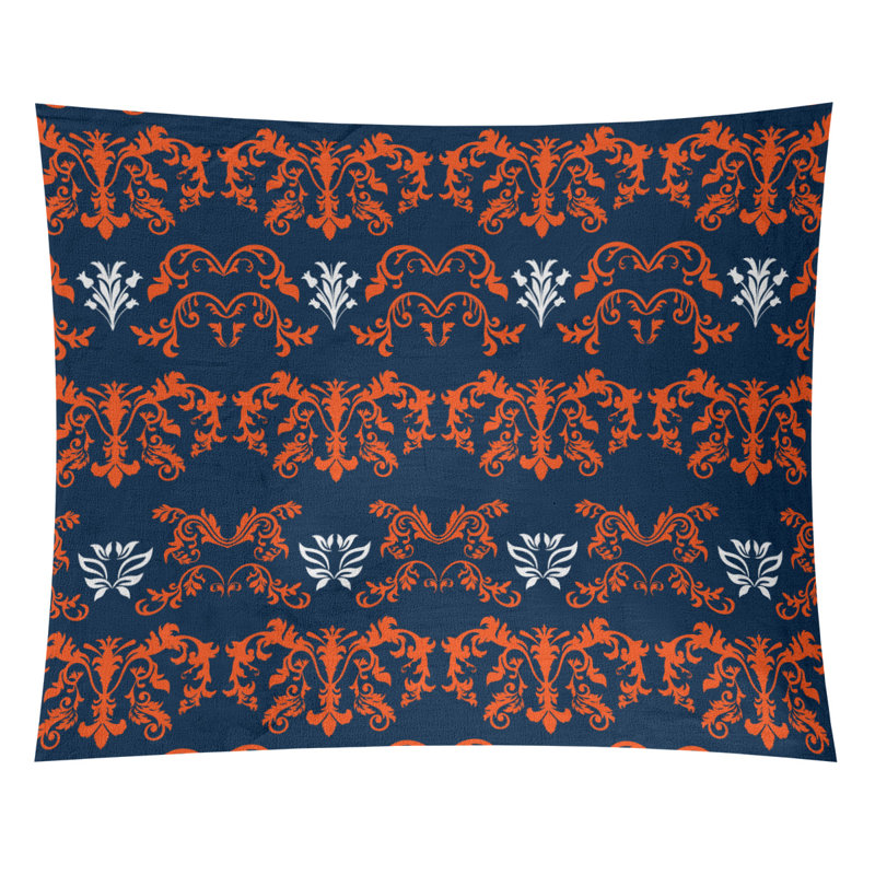 Tapisserie baroque en microfibre de football Denver, Bleu marine / orange / blanc, H 51 po x l 60 po