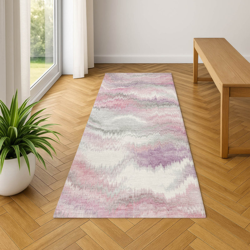 Tapis tourbillon AMF2258 de qualité supérieure lavable à la machine, Tapis de couloir 2 pi 3 po x 7 pi 6 po, Rosé