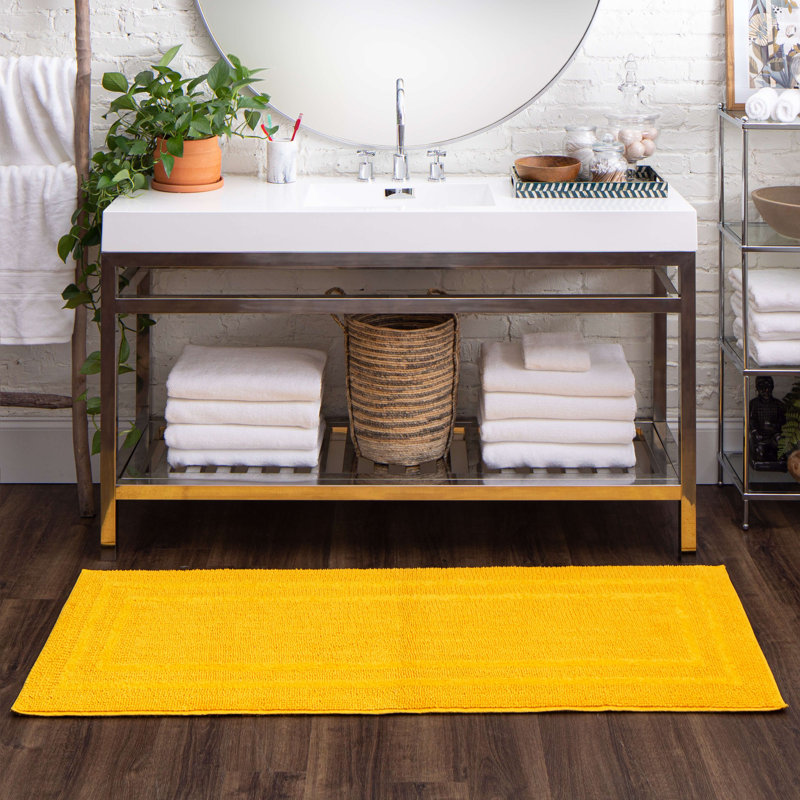 Kail Plush Stain/Fade Resistant Machine Washable Bath Mat, 24" W x 60" L, Fiesta Yellow