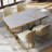 Modern White Faux Marble Dining Table with Double Pedestals Base Pre-Assembly-1827656890
