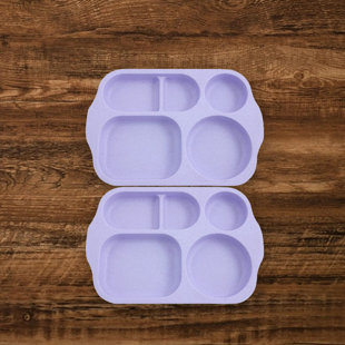 4 Pack Unbreakable Divided Plates, 6 Compartments Wheat Straw