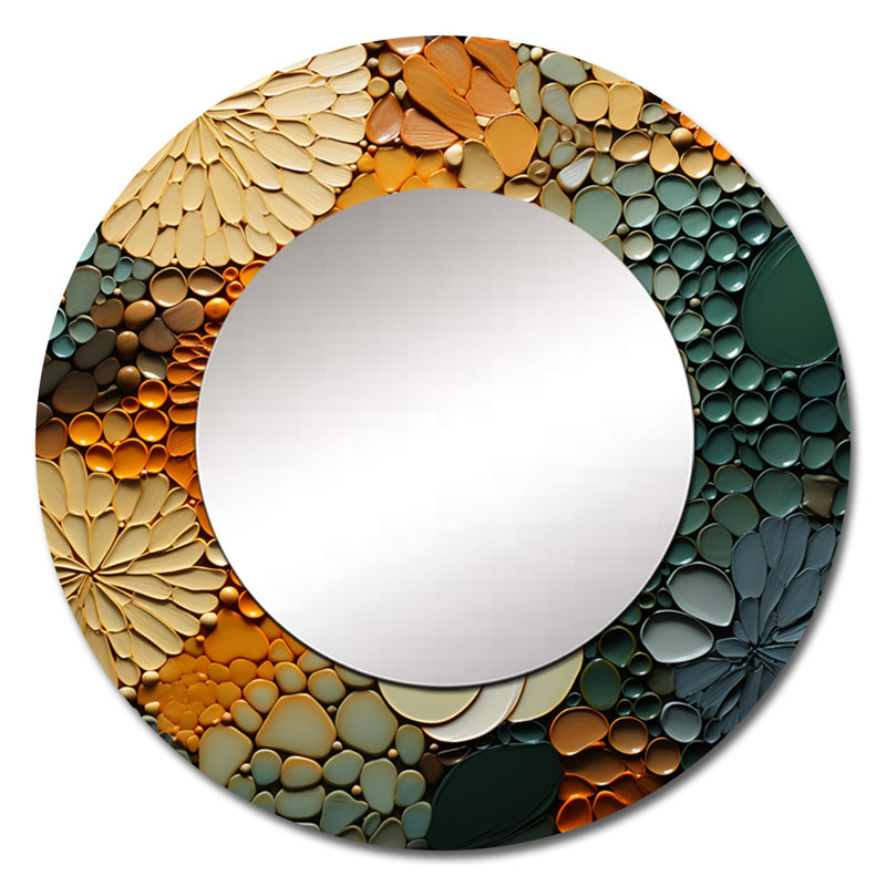 Hardedge Art Earthy Euphony VI - miroir à peinture à bord rigide, miroir mural décoratif rond moderne, impression d'art en métal