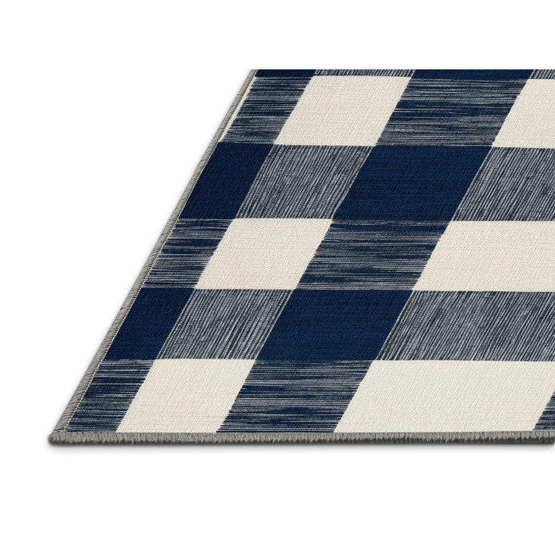 Tapis gris à carreaux lavable à la machine, Rond 7 pi