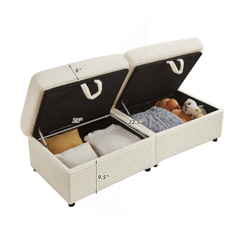 Canapé confortable moelleux en velours côtelé, espace de rangement pour grande causeuse, méridienne super moelleuse avec repose-pieds double et table de bout