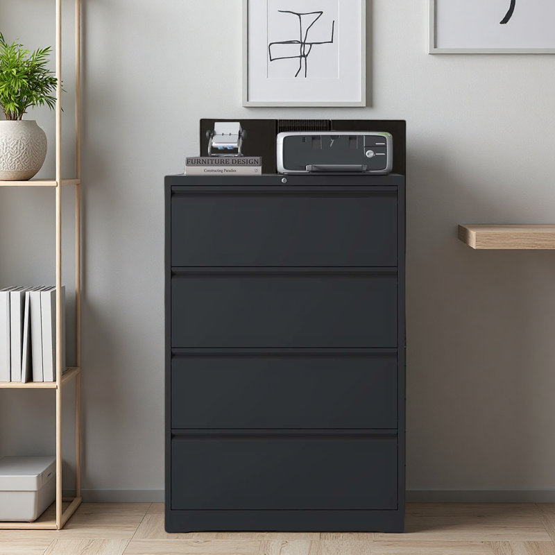 Lateral File Cabinet 4 Drawer, Filing Cabinet With Lock, Lockable File Cabinet For Home Office, Locking Metal File Cabinet For Legal/Letter/A4/F4 Size