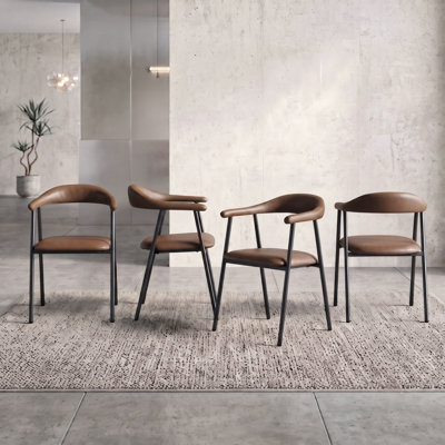 Modern Dining Chairs Set of 4, PU Leather Dining Chairs with Ergonomic Curved Back, Upholstered Dining Room Chairs with Metal Legs, Mid Century Modern Kitchen Chairs