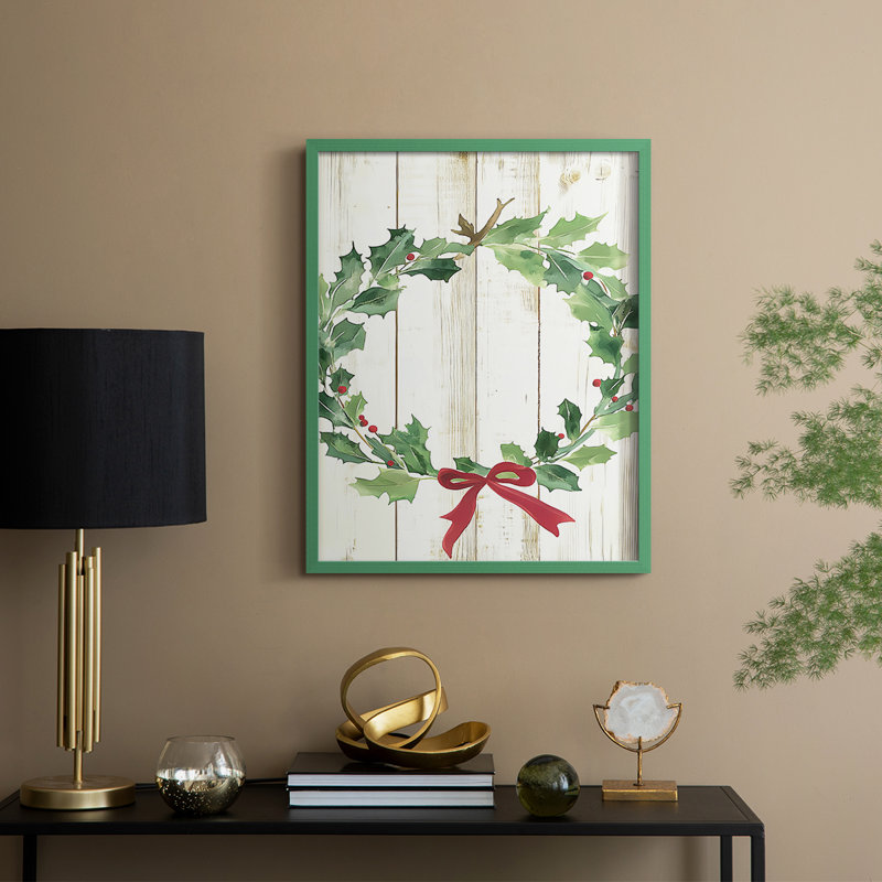 «Christmas Holiday», art encadré Dcccxxxviii - bois massif, H 11 po x l 9 po, Vert