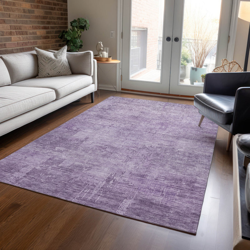 Lavender Flat Woven Rectangular Synthetic Washable Rug 3' x 5'
