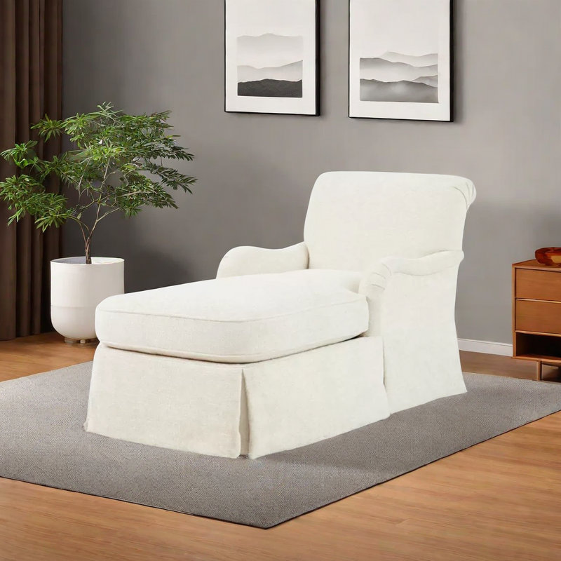 Chaise longue rembourrée en coton et lin Vintage