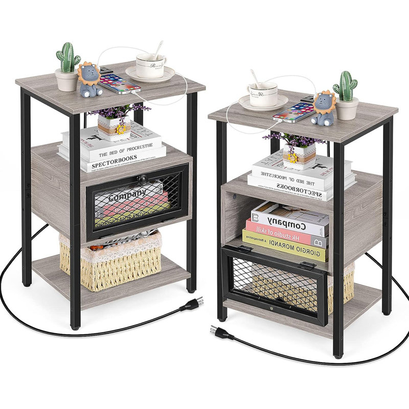 End Table Set and Built-In Outlets, Gray