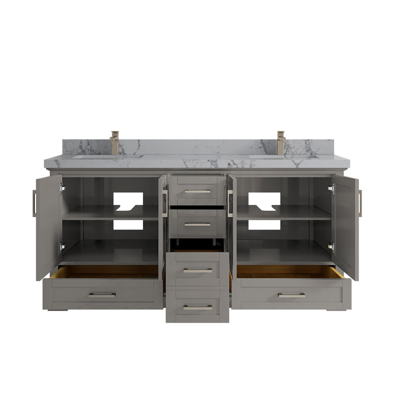 Ensemble de meuble-lavabo double 72 po Esin, Quartz Venatino