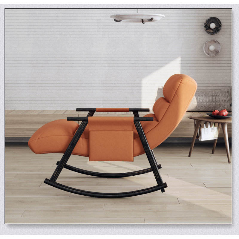 Chaise berçante pliante décontractée rembourrée, chaise berçante de détente réglable à haut dossier et repose-pieds, Orange