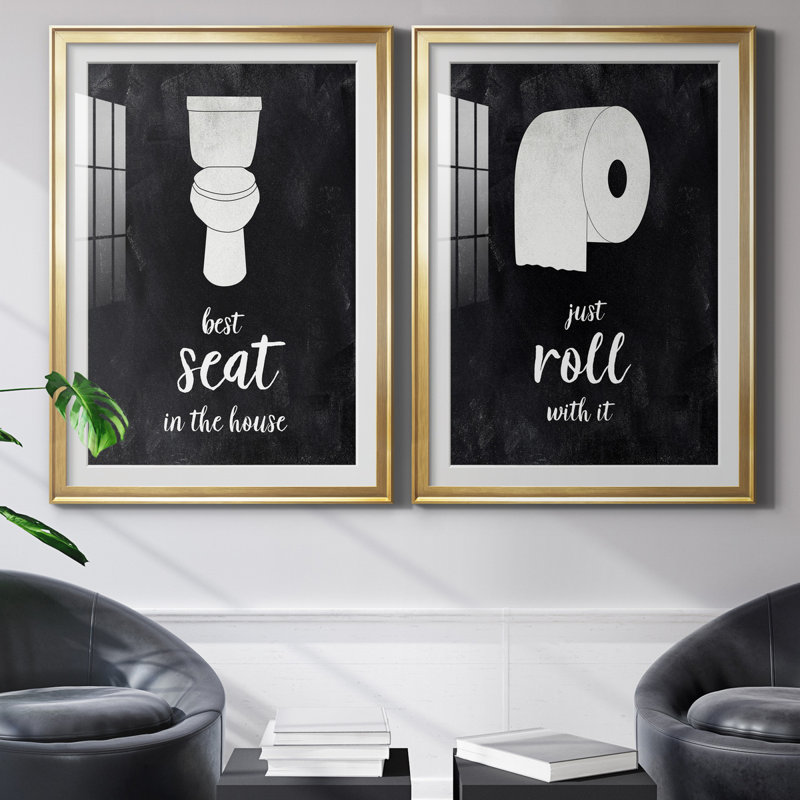 «Best Seat», ensemble de 2 reproductions d'art textuel, Impression encadrée avec passe-partout, H 30,5 po x l 85 po, Doré