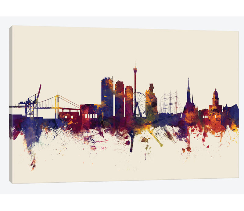 Skyline Series: Gothenburg, Suède sur beige, reproduction d'art sur toile tendue, H 8 po x l 12 po x P 0,75 po, Toile tendue