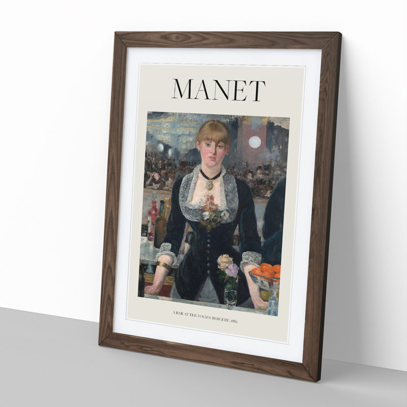 A Bar at the Folies Bergere by Edouard Manet - Picture Frame Painting, Walnut Framed, 36cm H x 27cm W x 2cm D