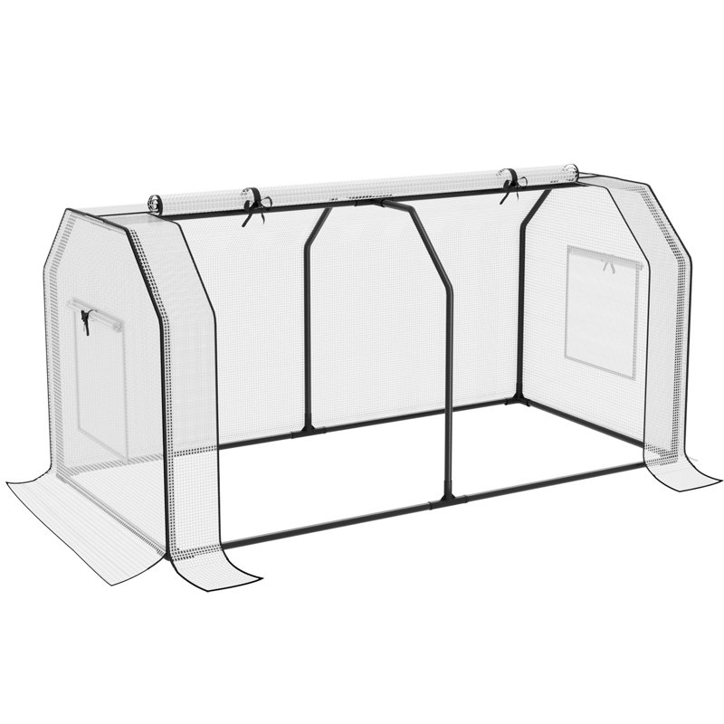 Mini serre avec portes à double fermeture à glissière, housse en PE, H 2 pi x l 4 pi x P 2 pi