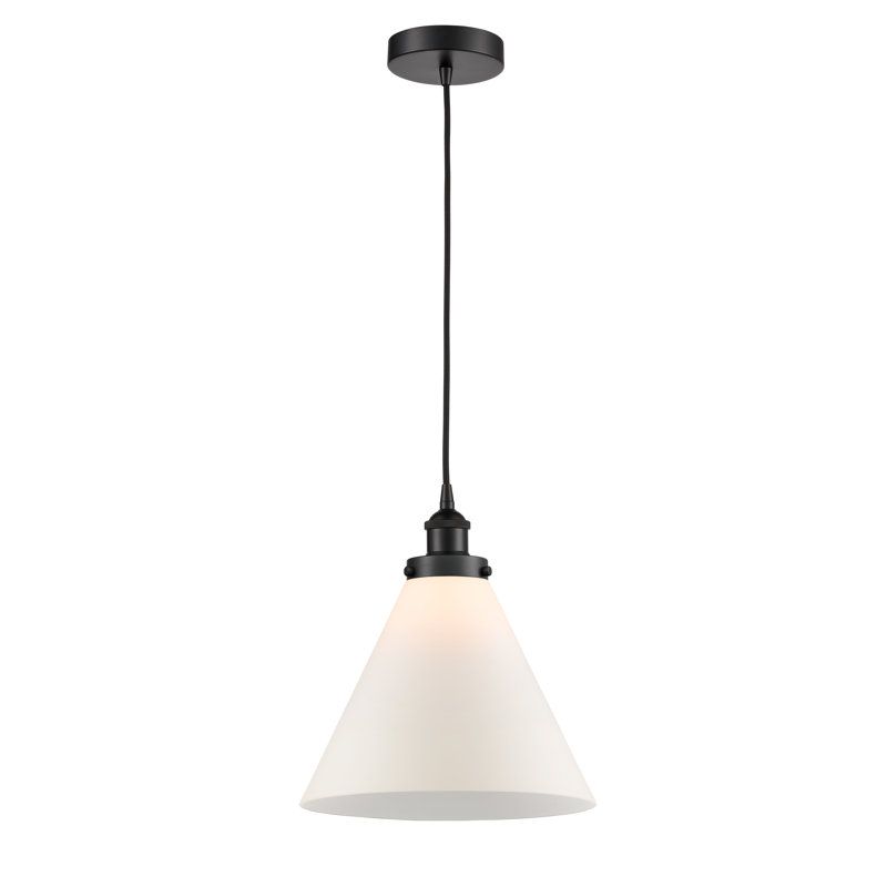 Mini-luminaire suspendu 1 lumière Cone, Blanc, H 14,75 po x l 12 po x P 12 po, Noir mat