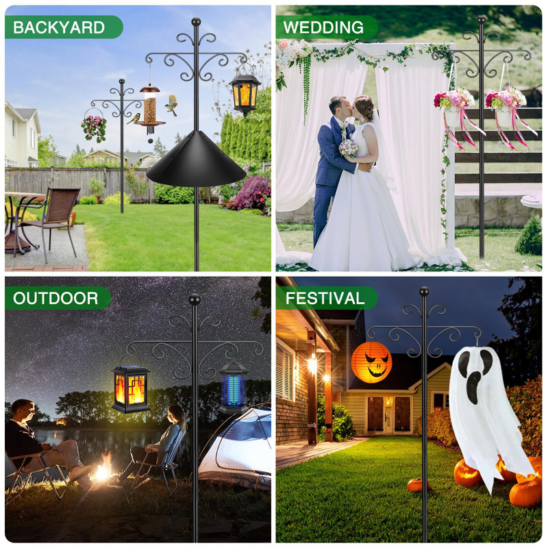 2 Pack 108 Inch Adjustable Tall Shepherds Hooks For Outdoor With 5 Prongs Base, Double Shepherd Hooks For Bird Feeder Stand