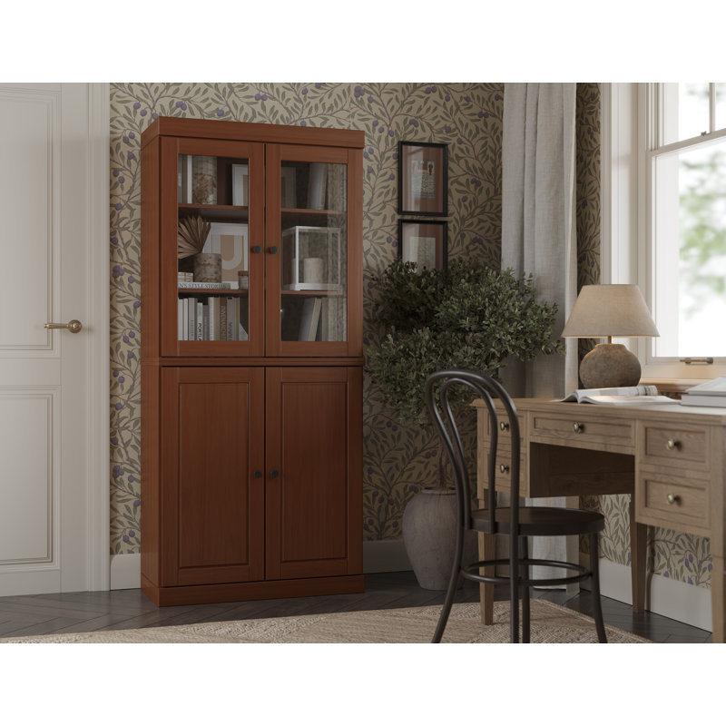 Vereniz Palace Imports 100% Solid Wood 6-Shelf Bookcase, Raised Panel & Clear Glass Doors, Adjustable Shelves, 32" Wide, 71.5" Tall