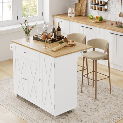 Ahlanni Kitchen Islands, Movable Kitchen Cart with Solid Wood Top, Locking Wheels, Towel Rack