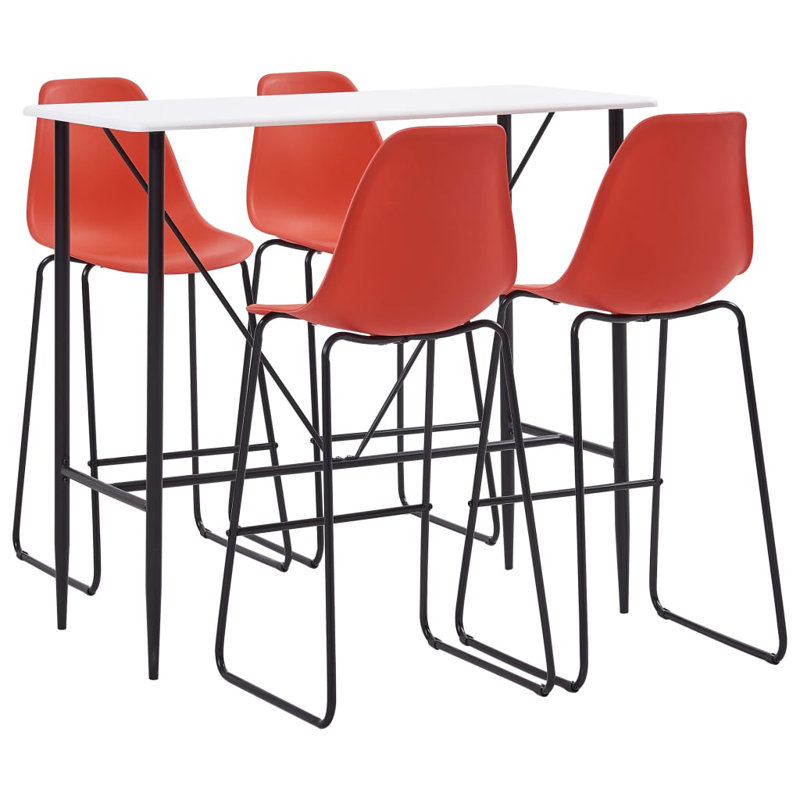Winget 4 - Person Dining Set, White, Red