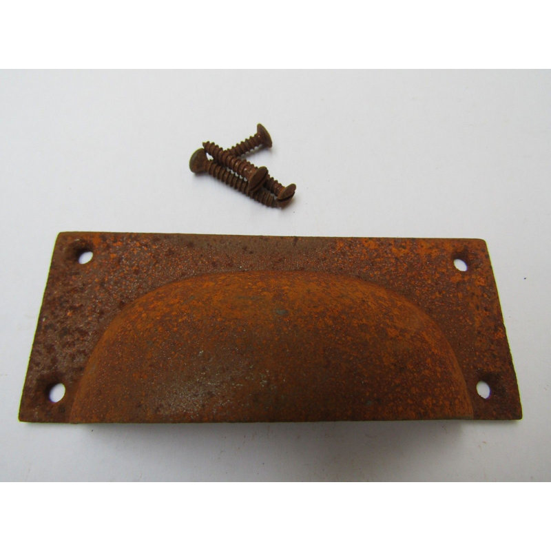 Large Lipped Rectangular Cup Pull Handle Antique Iron, Rust, 83mm