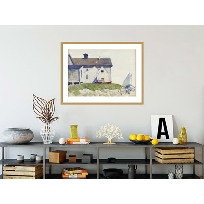 Maison et bateaux (également connu sous le nom de maison de bord de mer) par Edward Hopper - impression giclée encadrée