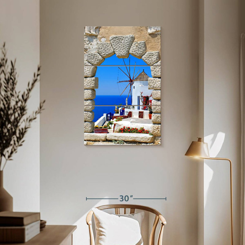 Vue du moulin Gillard Oia, H 57 po x l 36 po