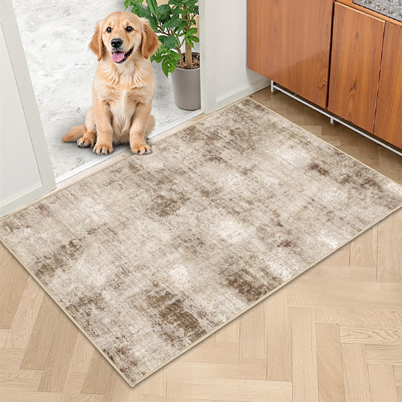 Asher Contemporary Abstract Washable Brown Area Rug with Non-Slip Backing, Rectangle 2' x 3'