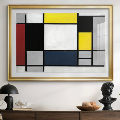 Composition with Large Red Plane, Yellow, Black, Gray and Blue-Piet Mondrian-Framed Print with Mat and glass-1921