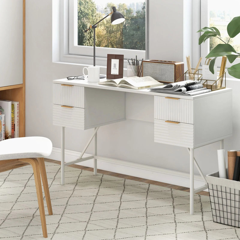Metal Base Computer Desk, White/White