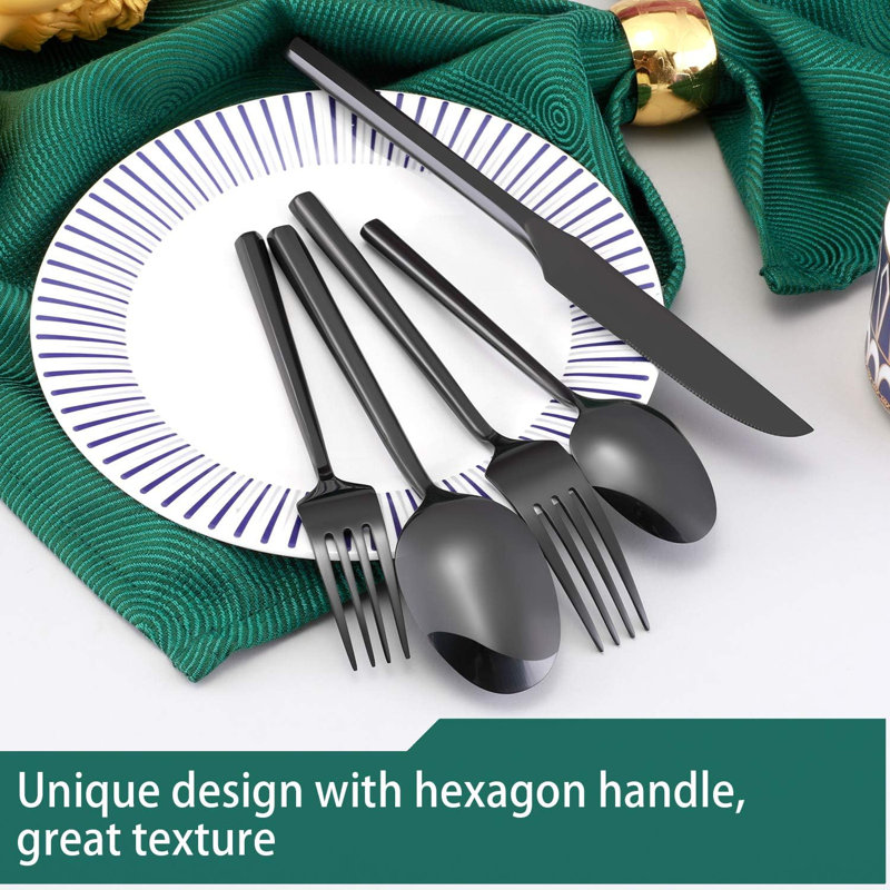 Ensemble de couverts en acier inoxydable forgé à la main avec poignée hexagonale, finition miroir, ensemble de couverts 20 pièces pour 4