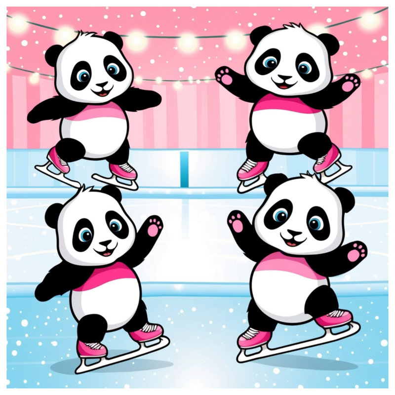 Ice Skating Panda Cartoon Comforter, King