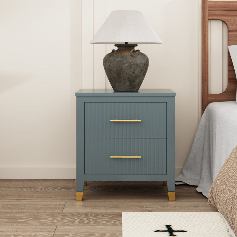 Pratts 50cm W Solid + Manufactured Wood Bedside Table, Grey