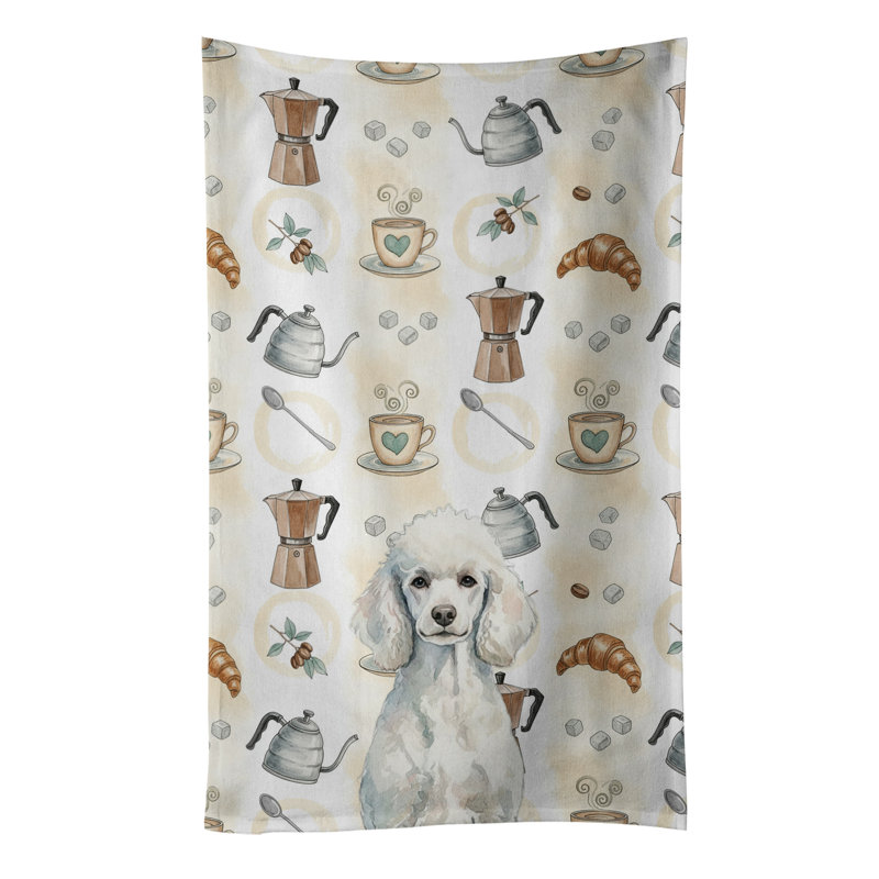 Standard White Poodle Coffee Bar Kitchen Towel, Standard White Poodle